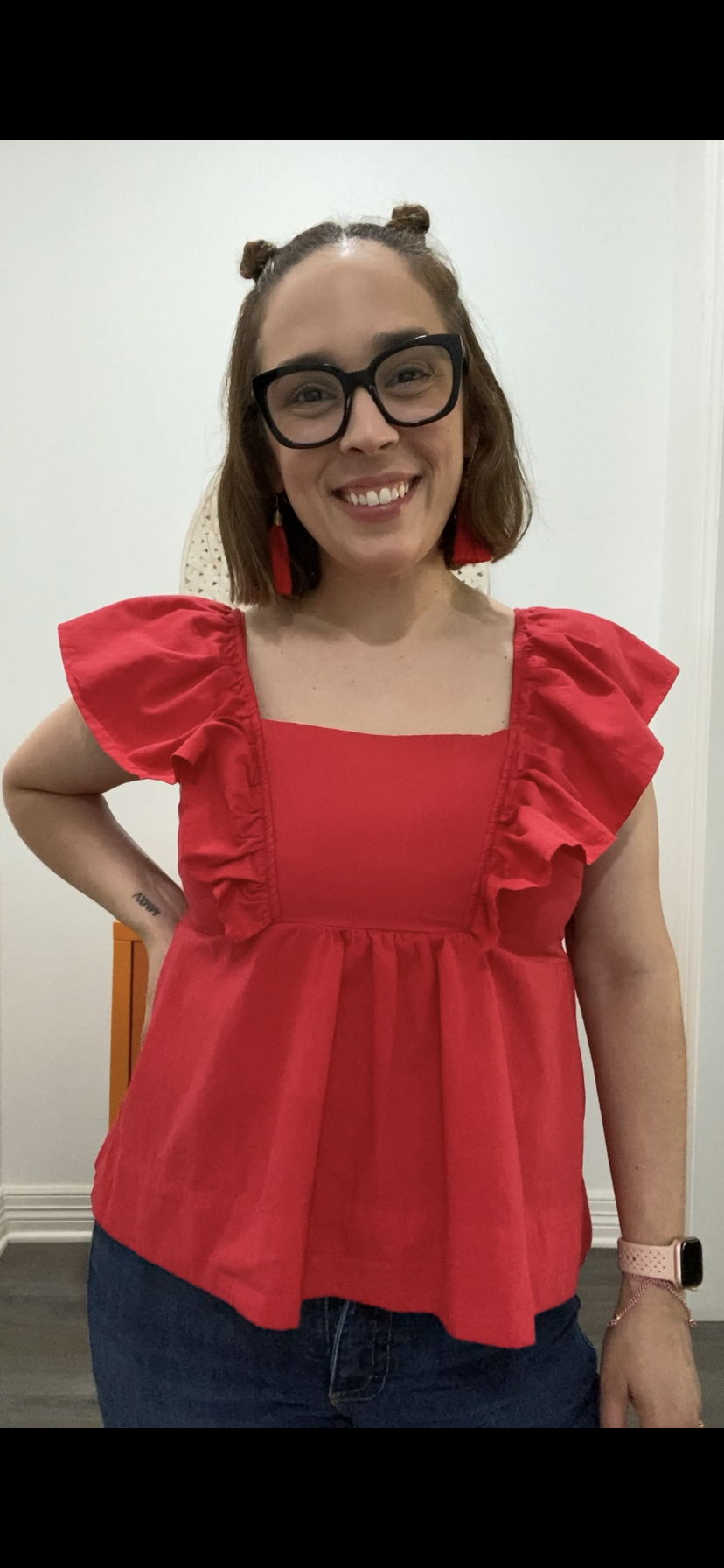 Red Ruffled Sleeve Top