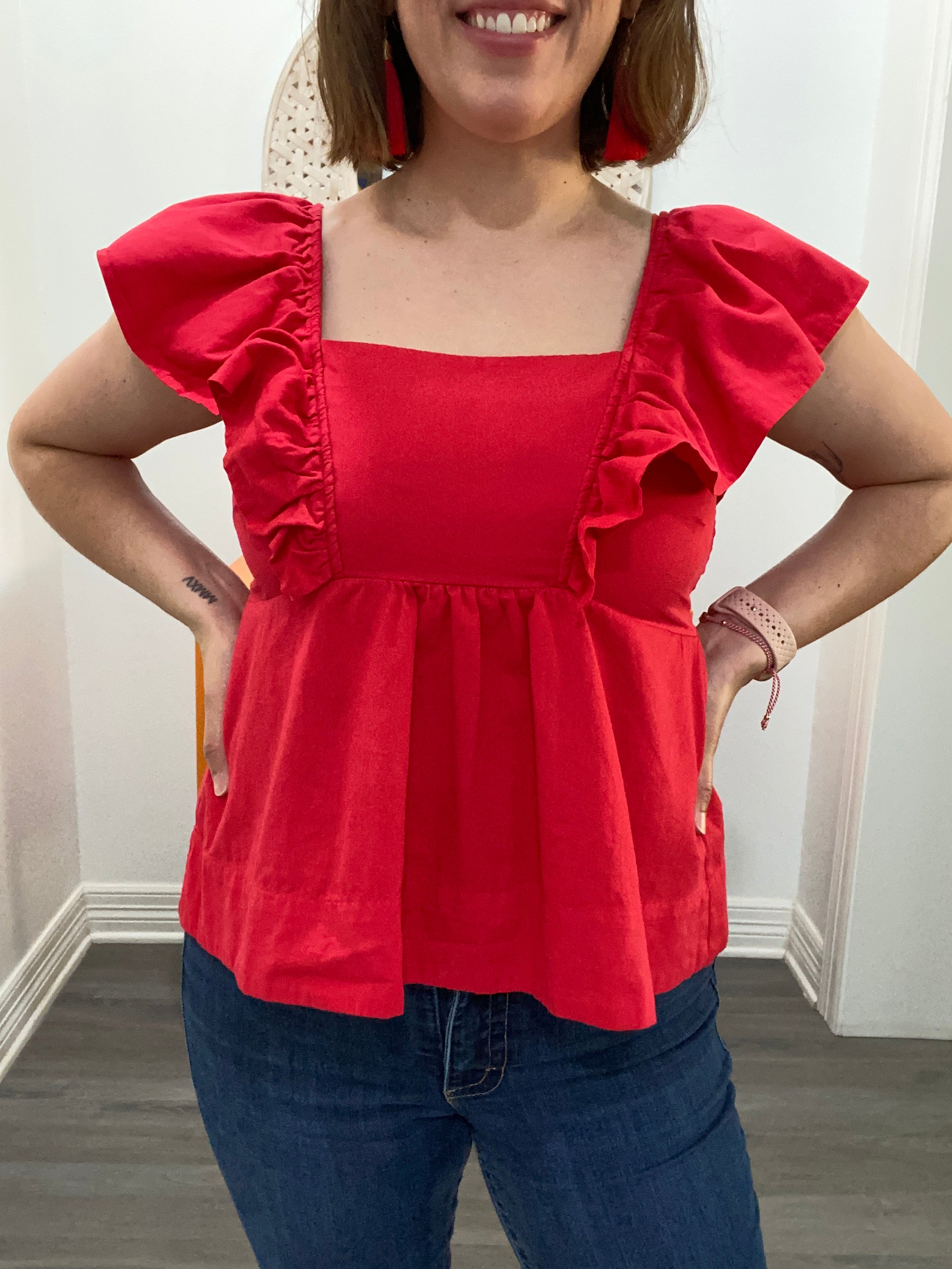 Red Ruffled Sleeve Top