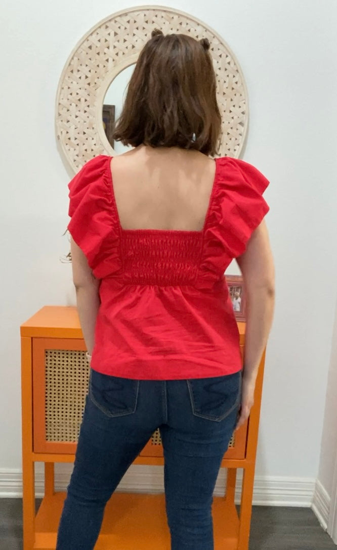 Red Ruffled Sleeve Top