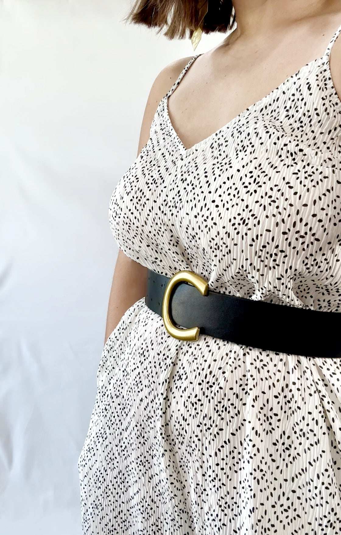 Sleeveless Wide Leg Jumpsuit with Pockets White Dotted