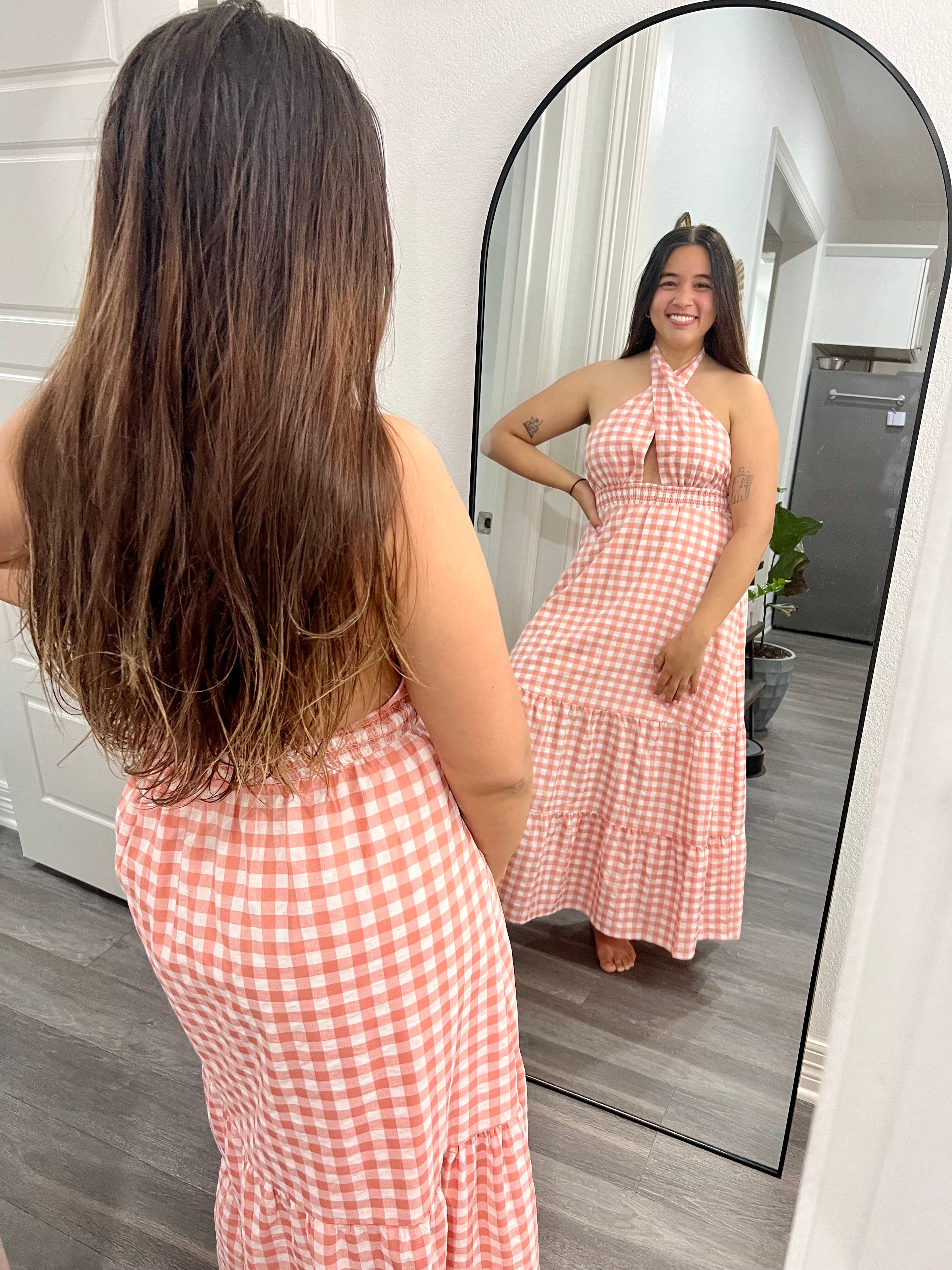 Plaid Maxi Dress Peach