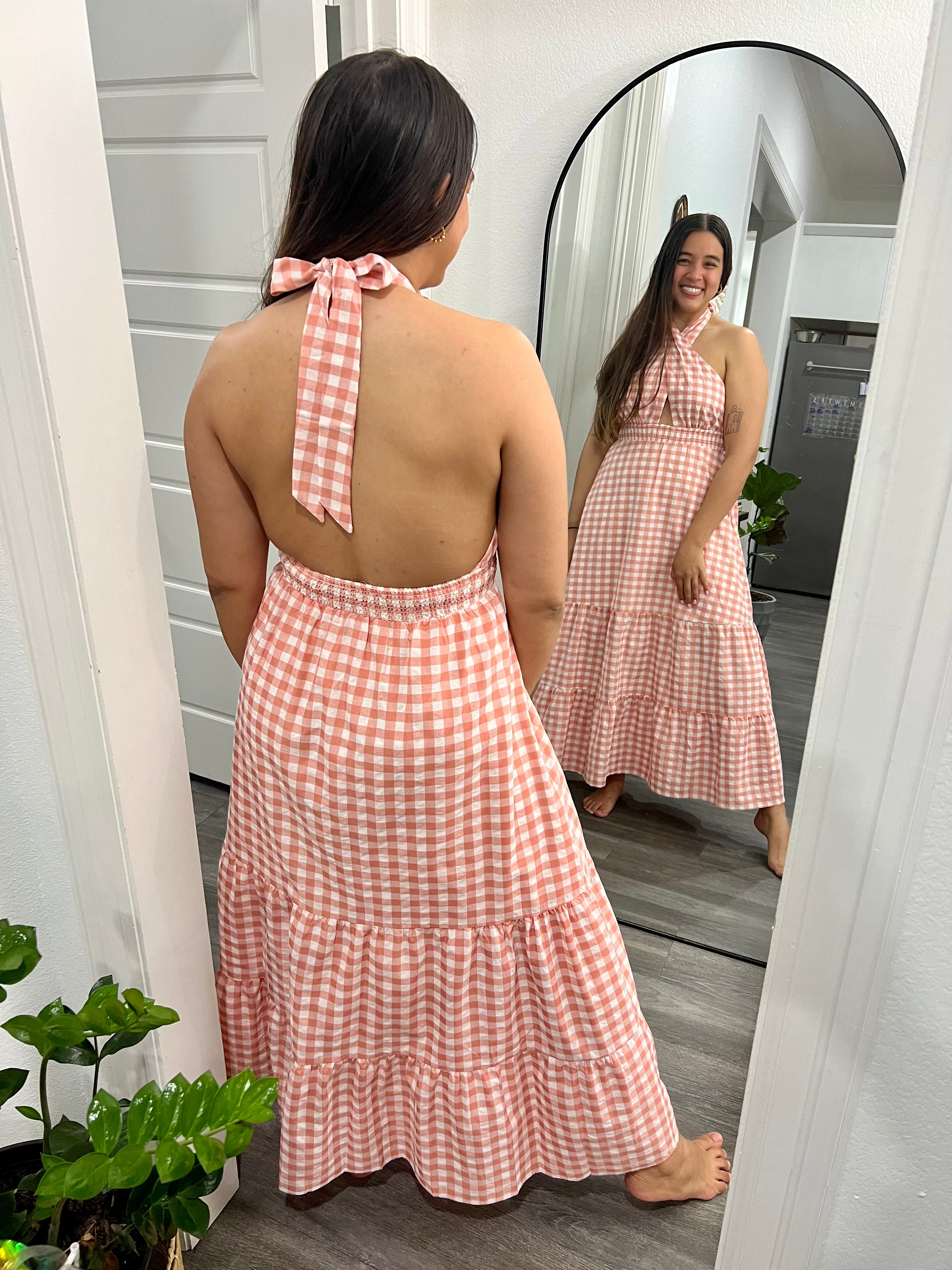 Plaid Maxi Dress Peach