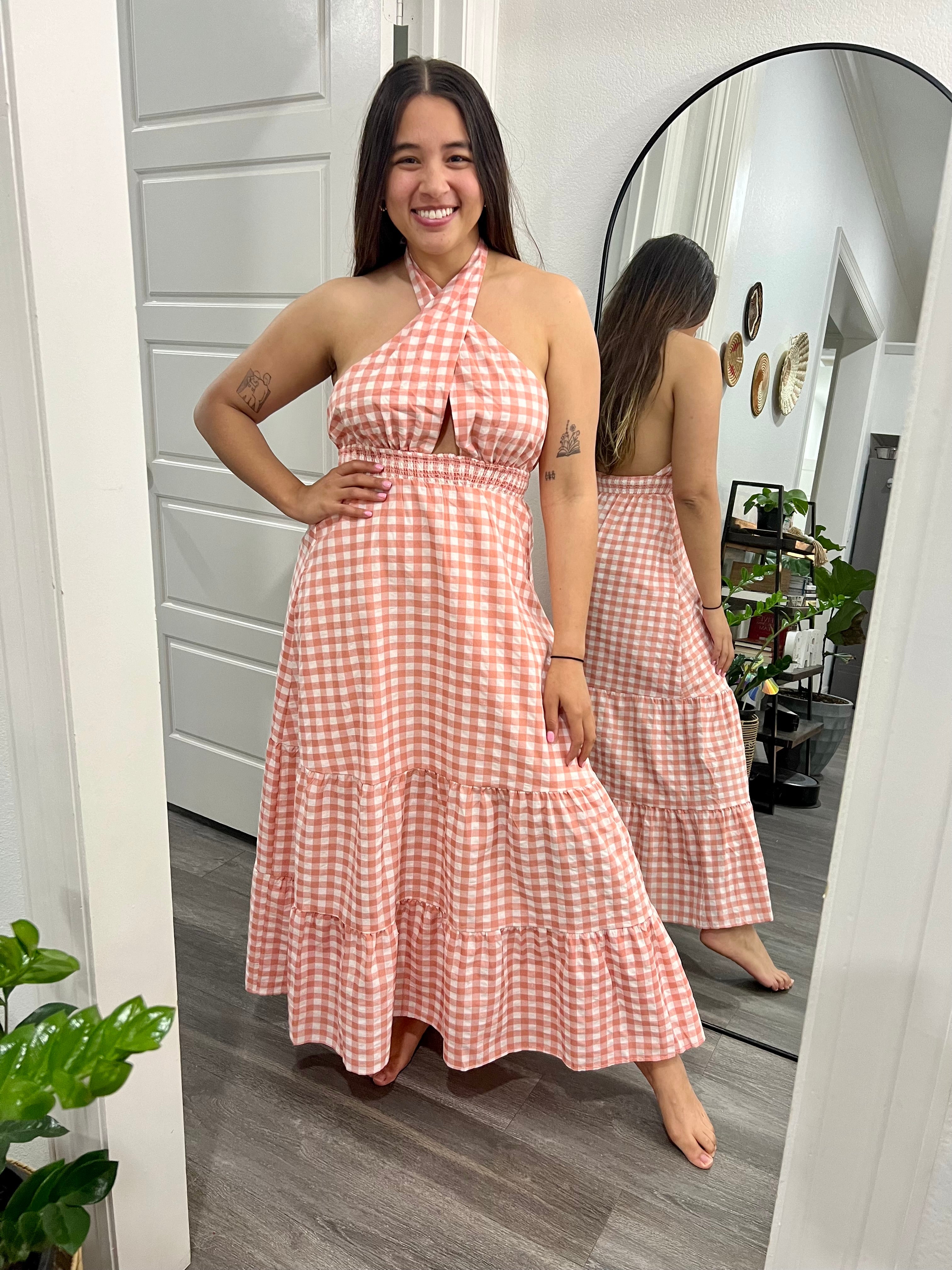 Plaid Maxi Dress Peach