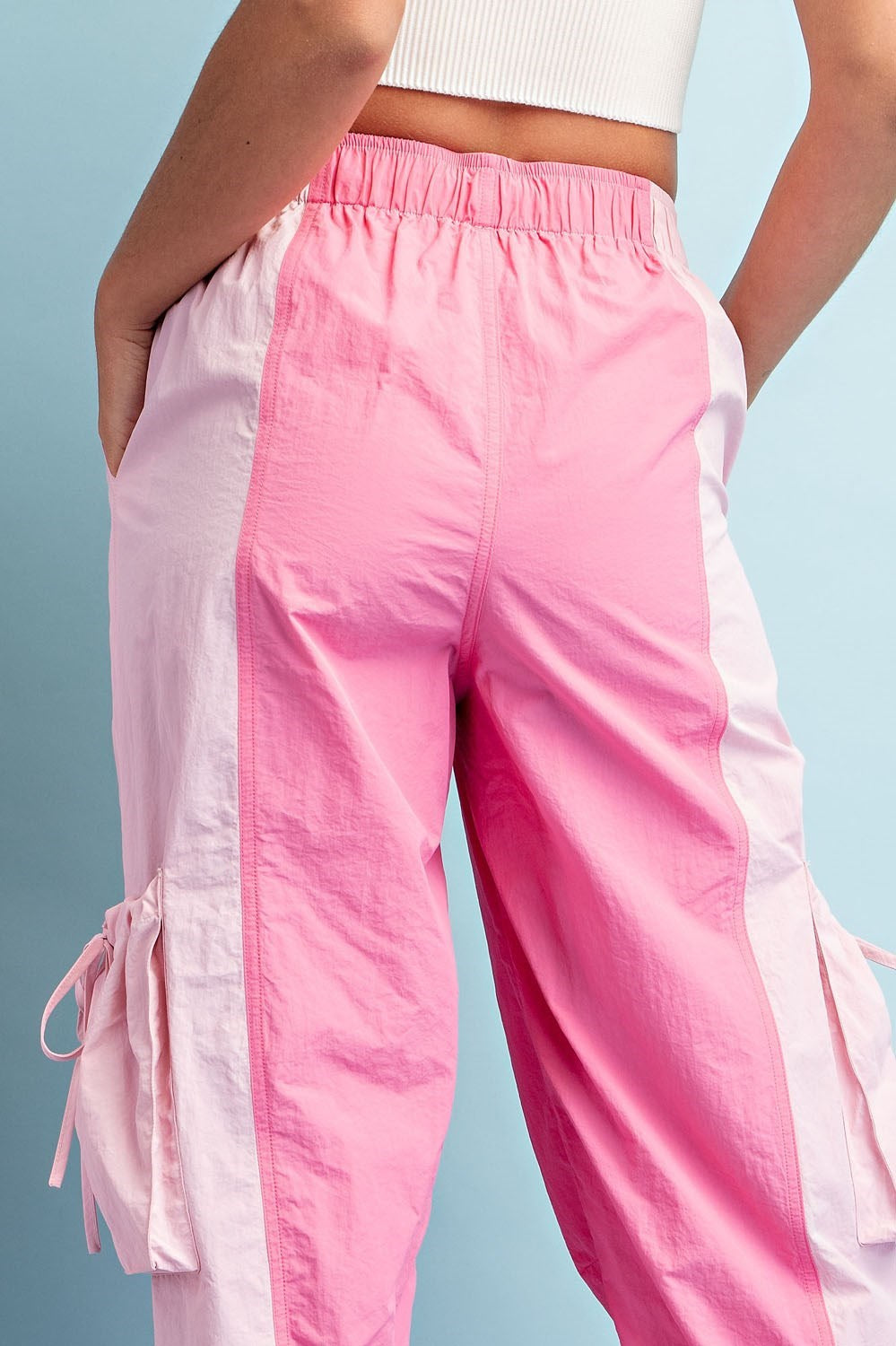 Two Tone Cargo Jogger Pants Bubble Pink