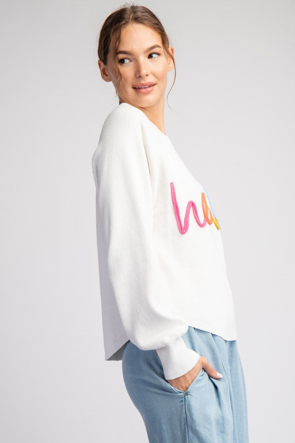 Hello Long Sleeve Sweater White