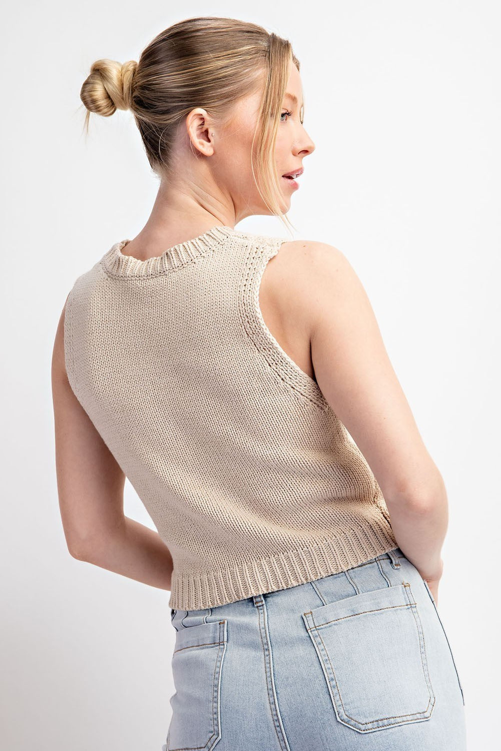 Cropped Knit Tank Top Sand