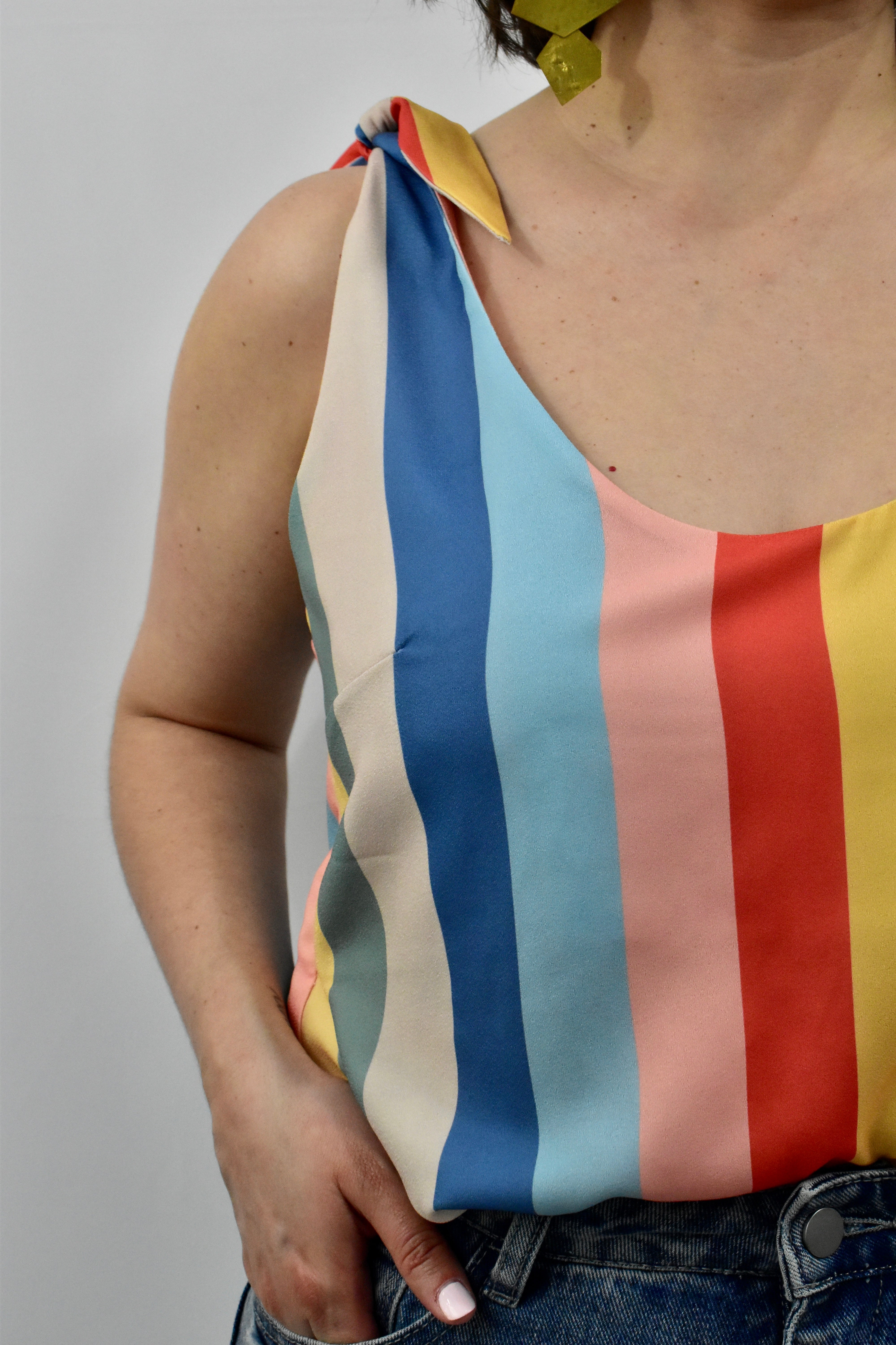 Striped Shoulder Tie Tank Multicolor