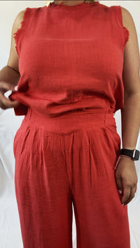 Solid Linen Wide Leg Long Pants Blush, Tomato