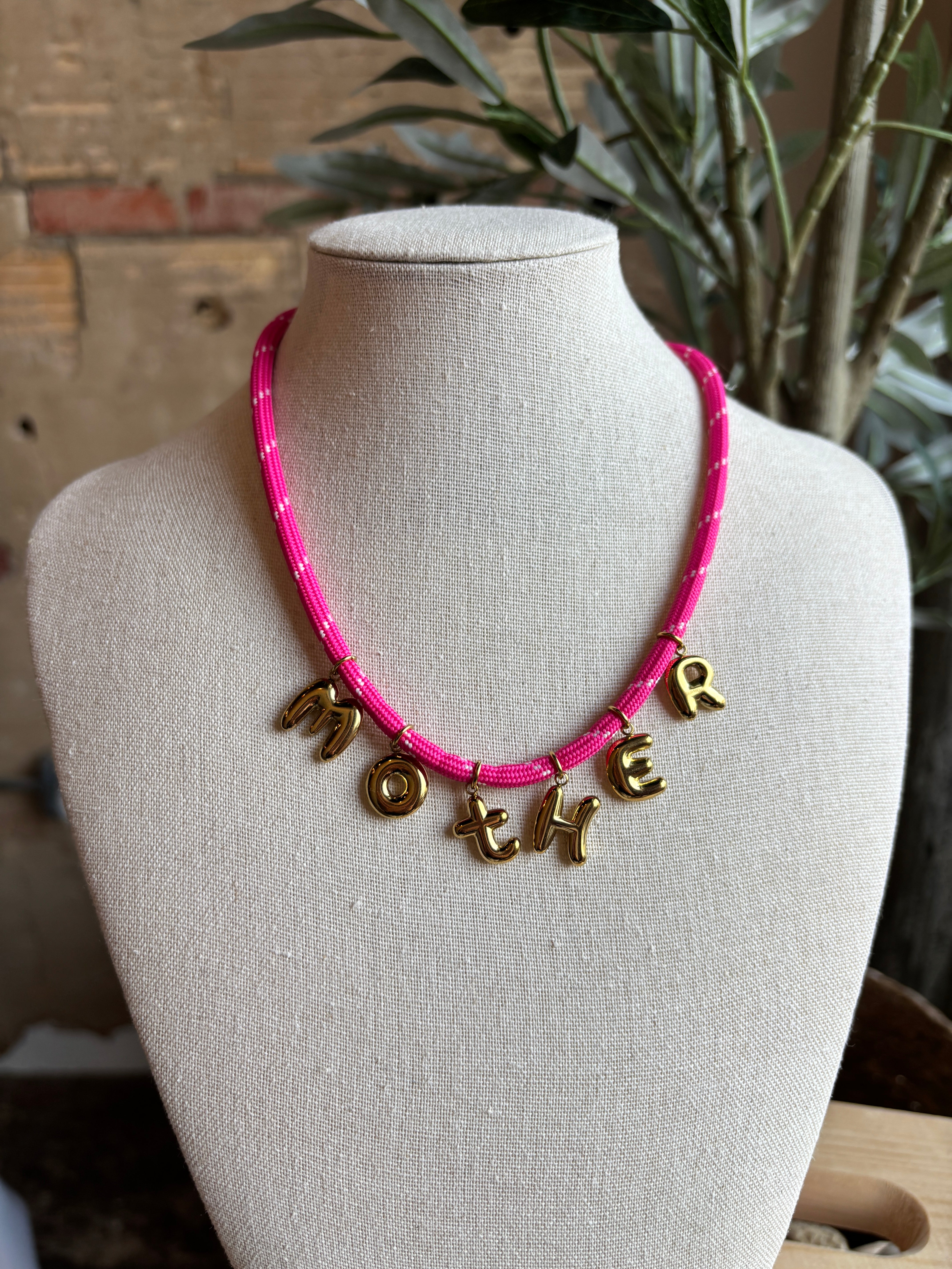 Ginny Mother Necklace - Hot Pink/Gold