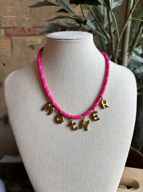 Ginny Mother Necklace - Hot Pink/Gold