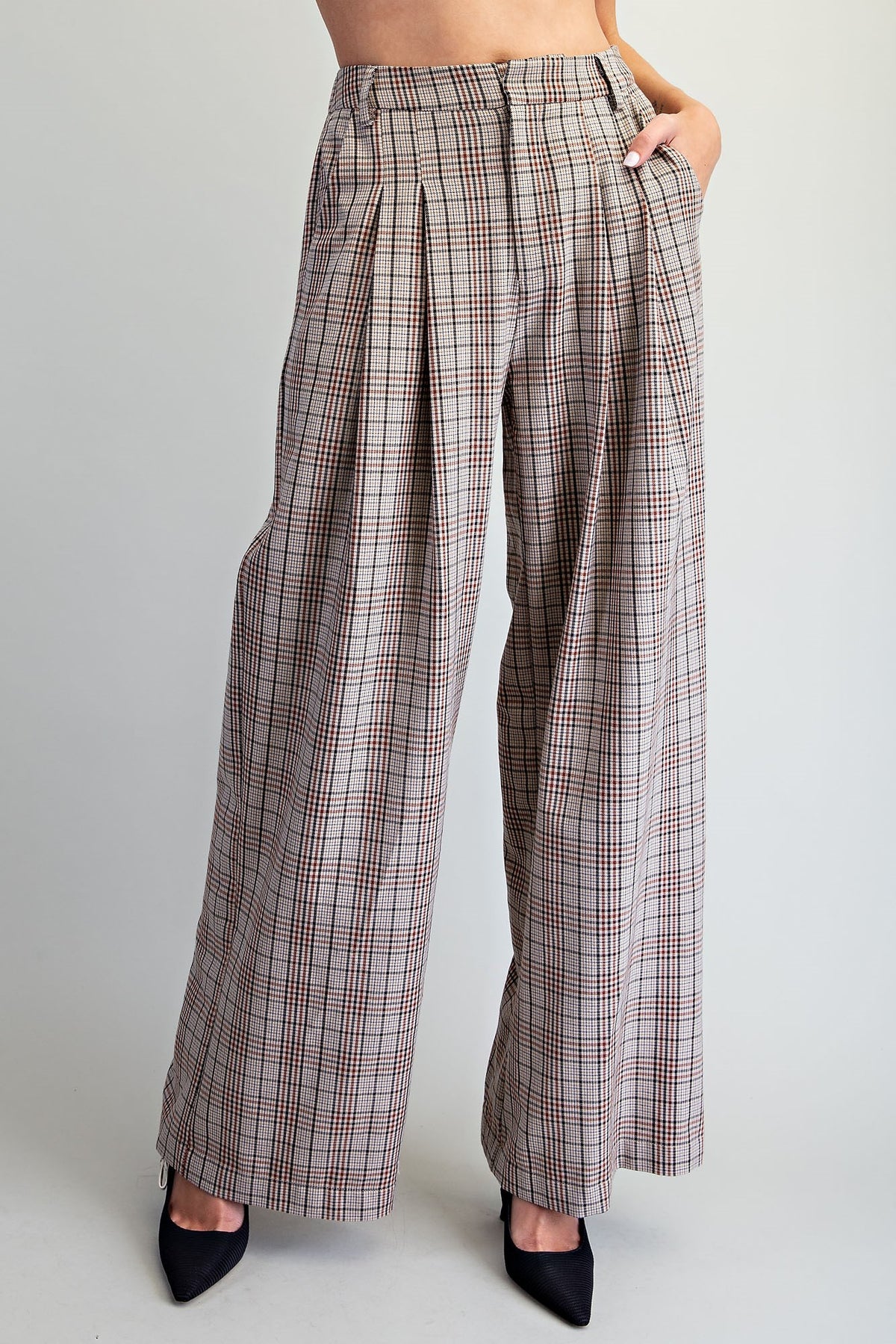 Paige Plaid Trousers - Brown