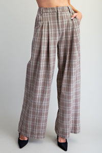 Paige Plaid Trousers - Brown