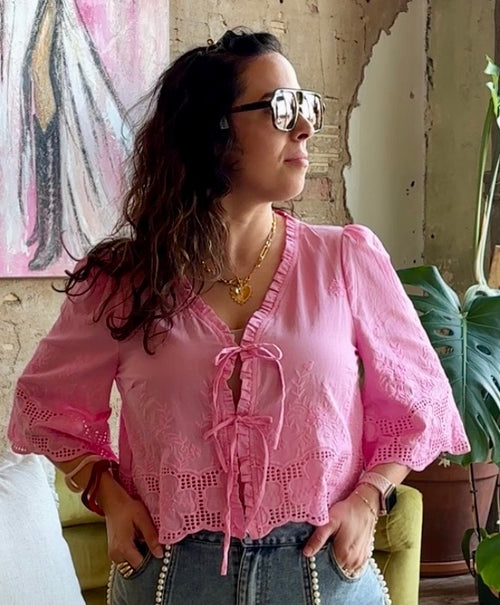 Lola Tie Front Blouse Bubblegum
