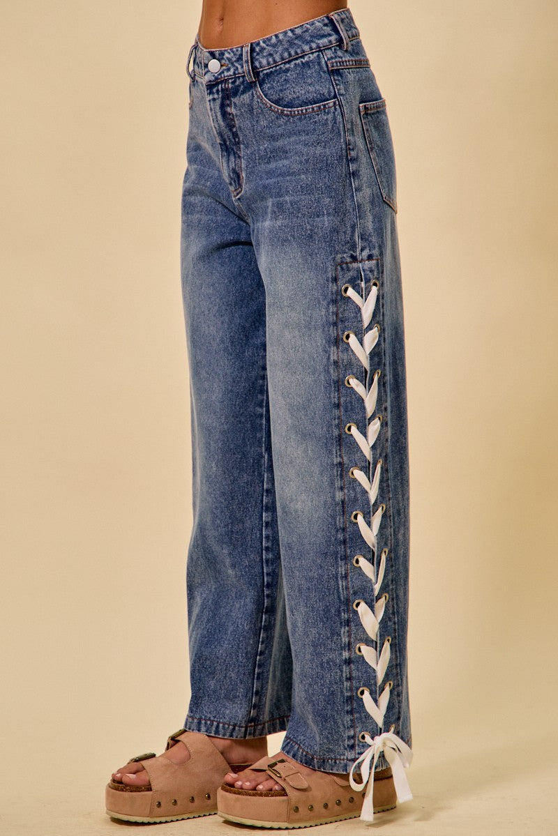 Lena Lace-Up Straight Leg Denim