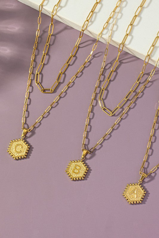 Initial Double-Sided Hexagon Layered Necklace Gold