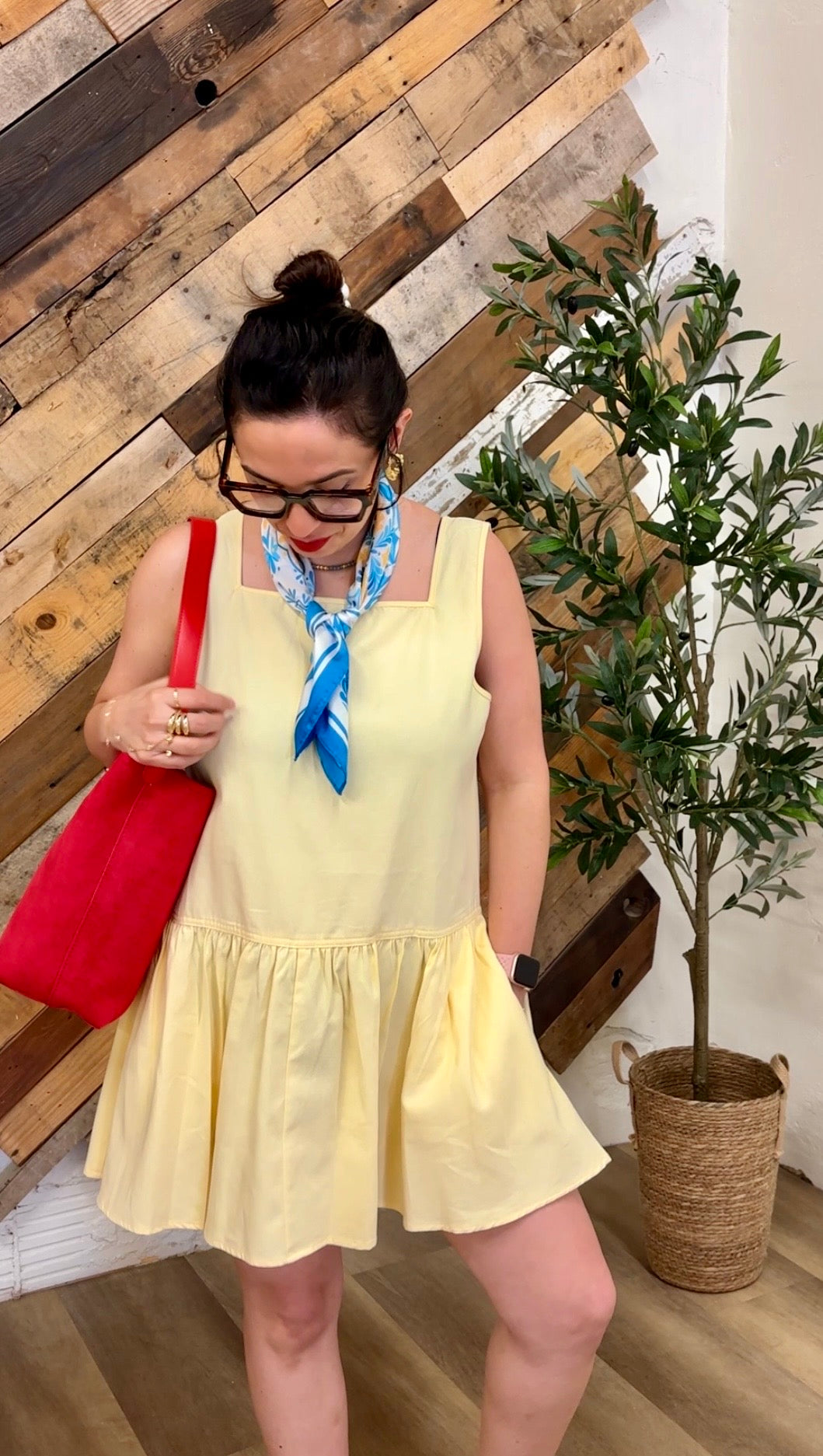 Sierra Square Neck Tunic Dress – Butter Yellow