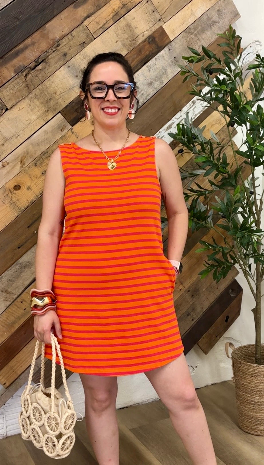 Lydia Stripe Shift Dress – Sunkist/Pink
