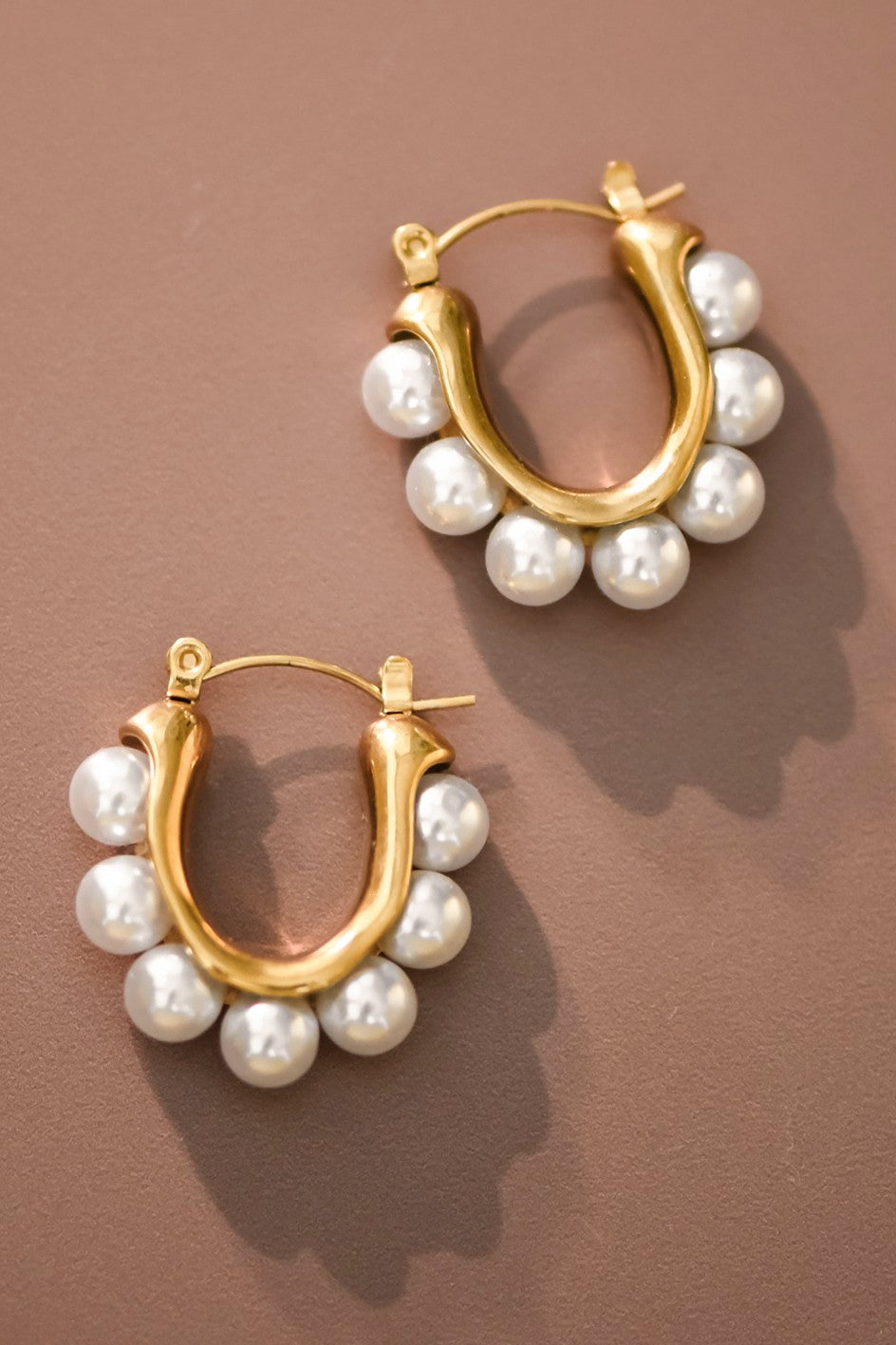 Olivia Gold Pearl Hoop Earrings