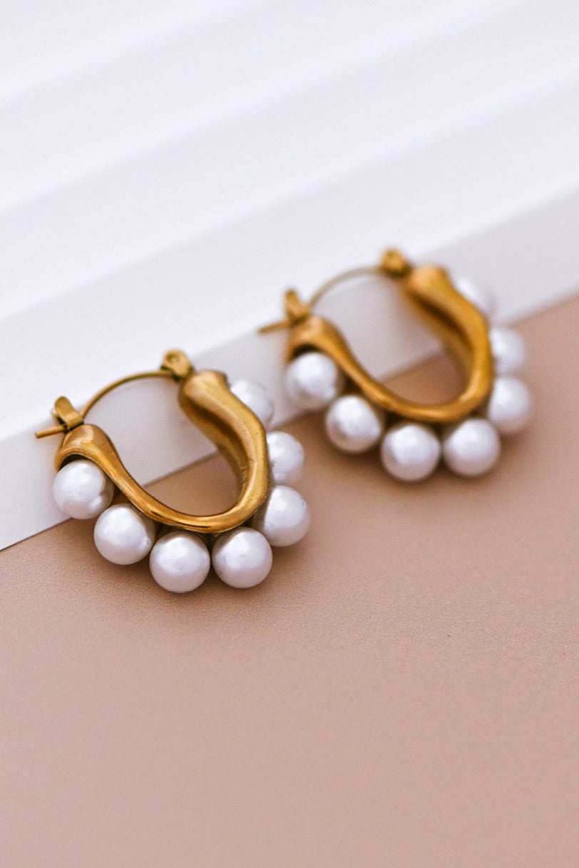 Olivia Gold Pearl Hoop Earrings