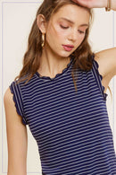 Olivia Ruffle Sleeve Stripe Tank – Navy