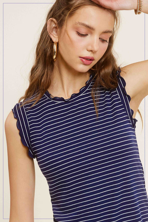 Olivia Ruffle Sleeve Stripe Tank – Navy