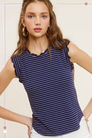 Olivia Ruffle Sleeve Stripe Tank – Navy