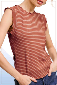 Olivia Ruffle Sleeve Stripe Tank – Rust