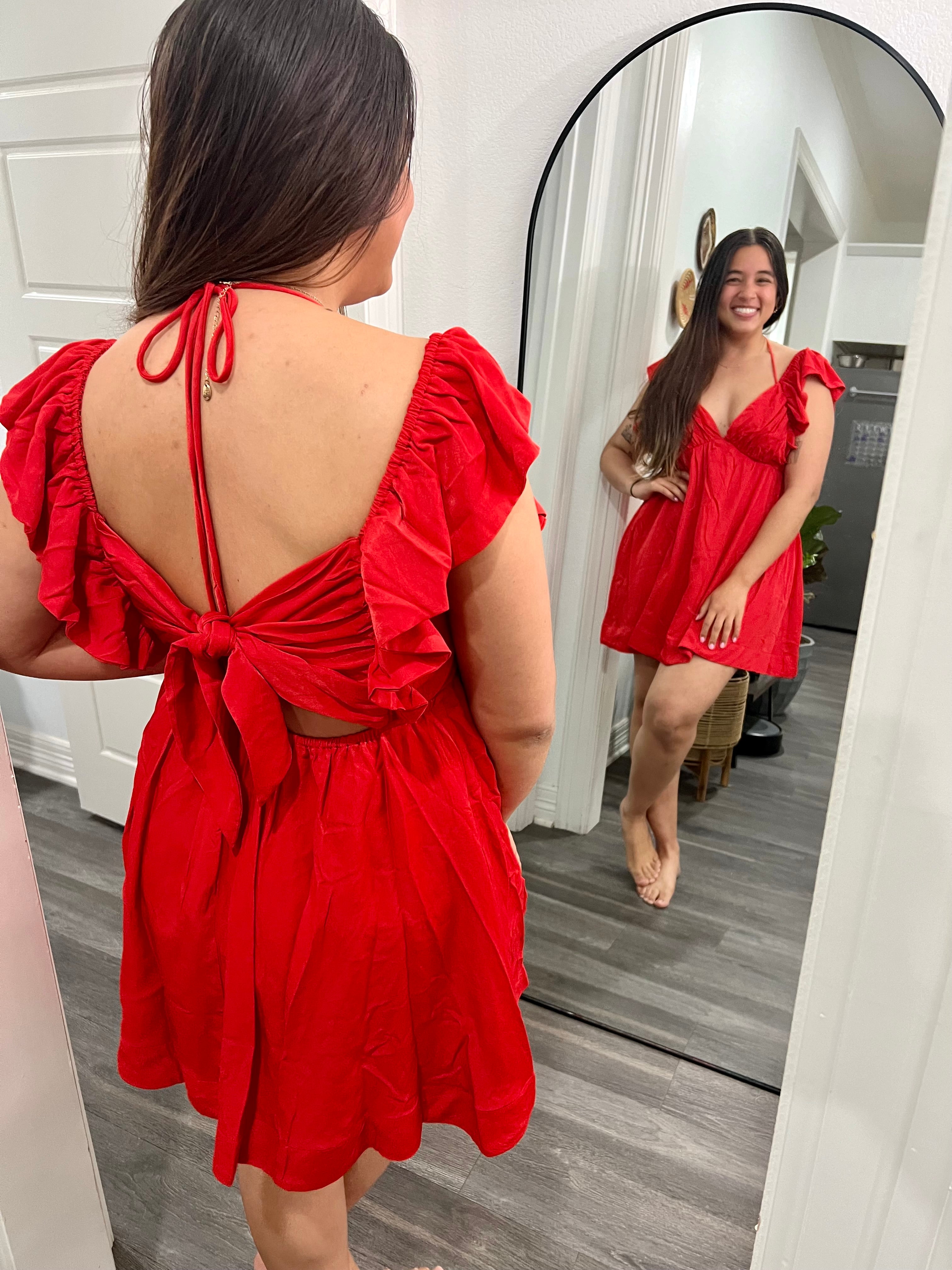 Sleeveless Ruffled Red Dress