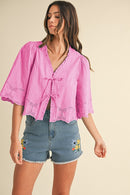 Lola Tie Front Blouse Bubblegum