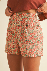 Rosie Rose Print Corduroy Shorts – Rose Pink