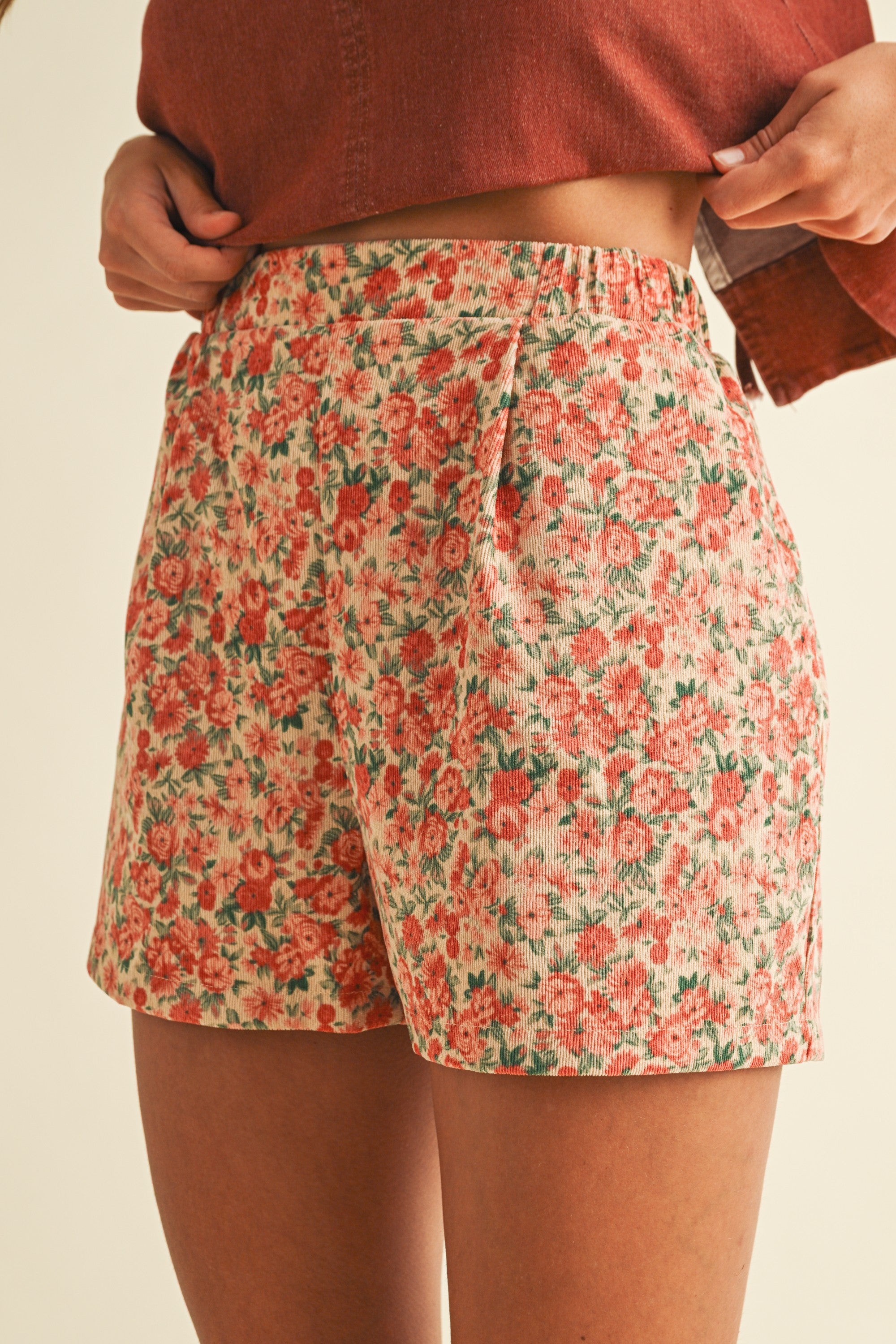 Rosie Rose Print Corduroy Shorts – Rose Pink