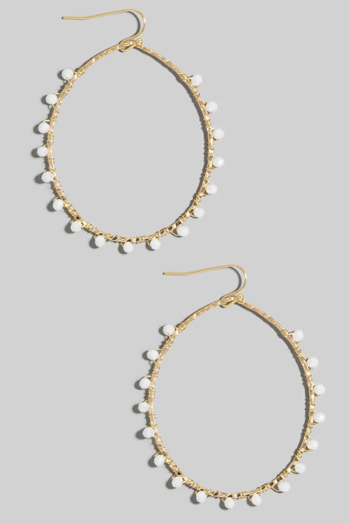 Amelia Beaded Oval Earrings - White