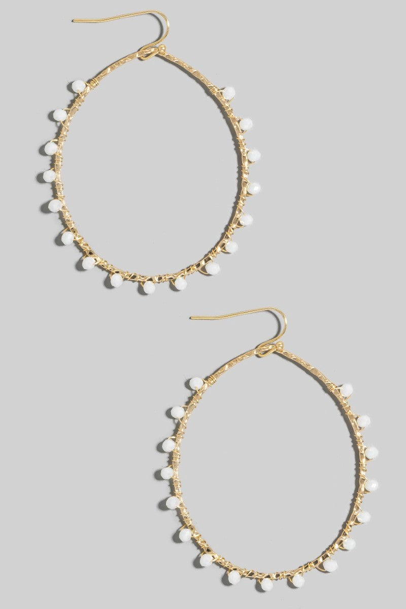 Amelia Beaded Oval Earrings - White