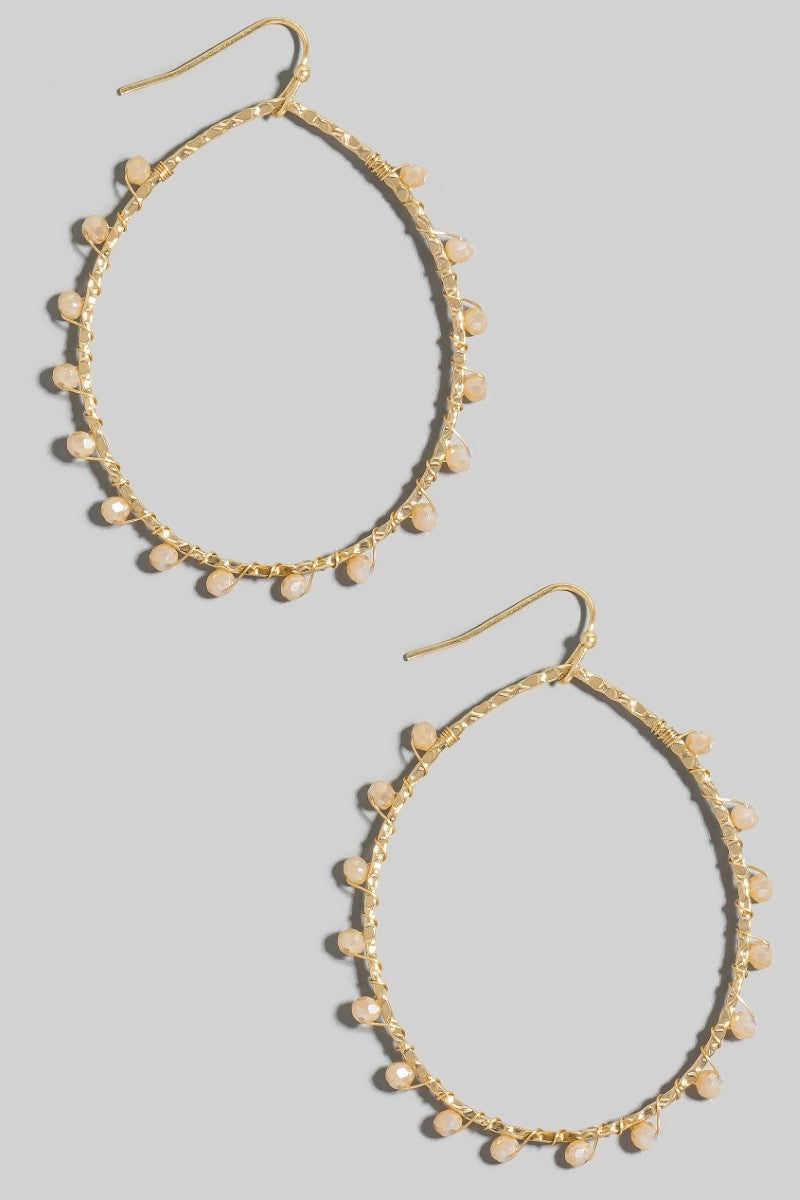Amelia Beaded Oval Earrings - Champagne