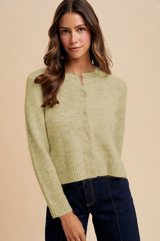 Elodie Cropped Cardigan – Misty Olive