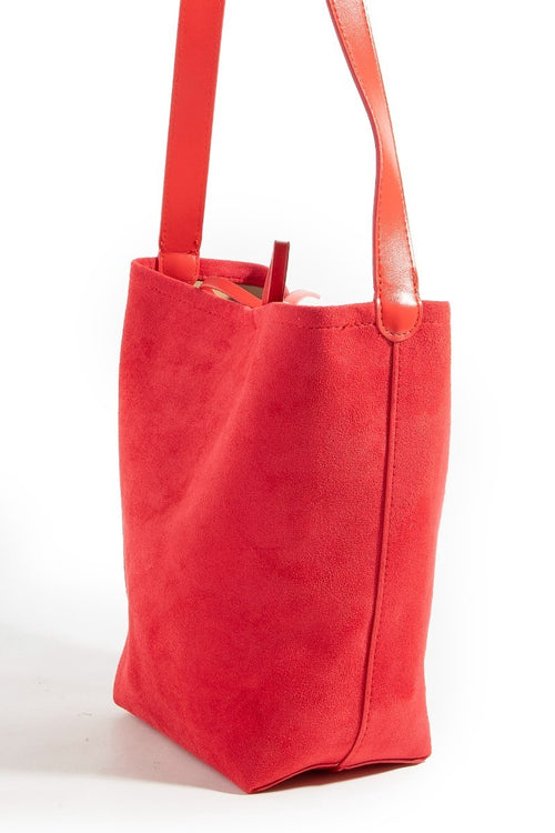 Deja Suede Bucket Tote - Red