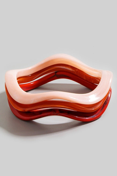 Nora Wavy Resin Bracelet Set - Orange/Red