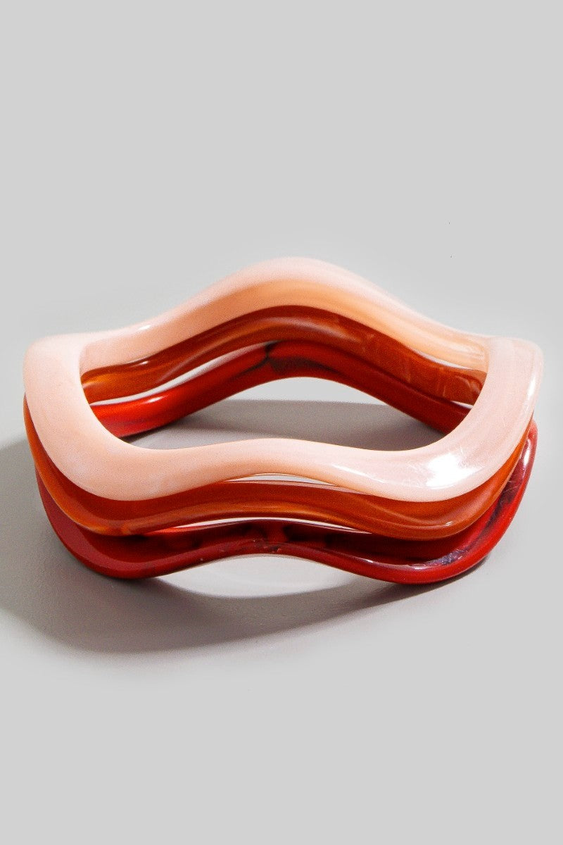 Nora Wavy Resin Bracelet Set - Orange/Red