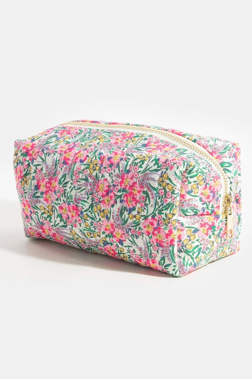 Lila Floral Print Makeup Pouch