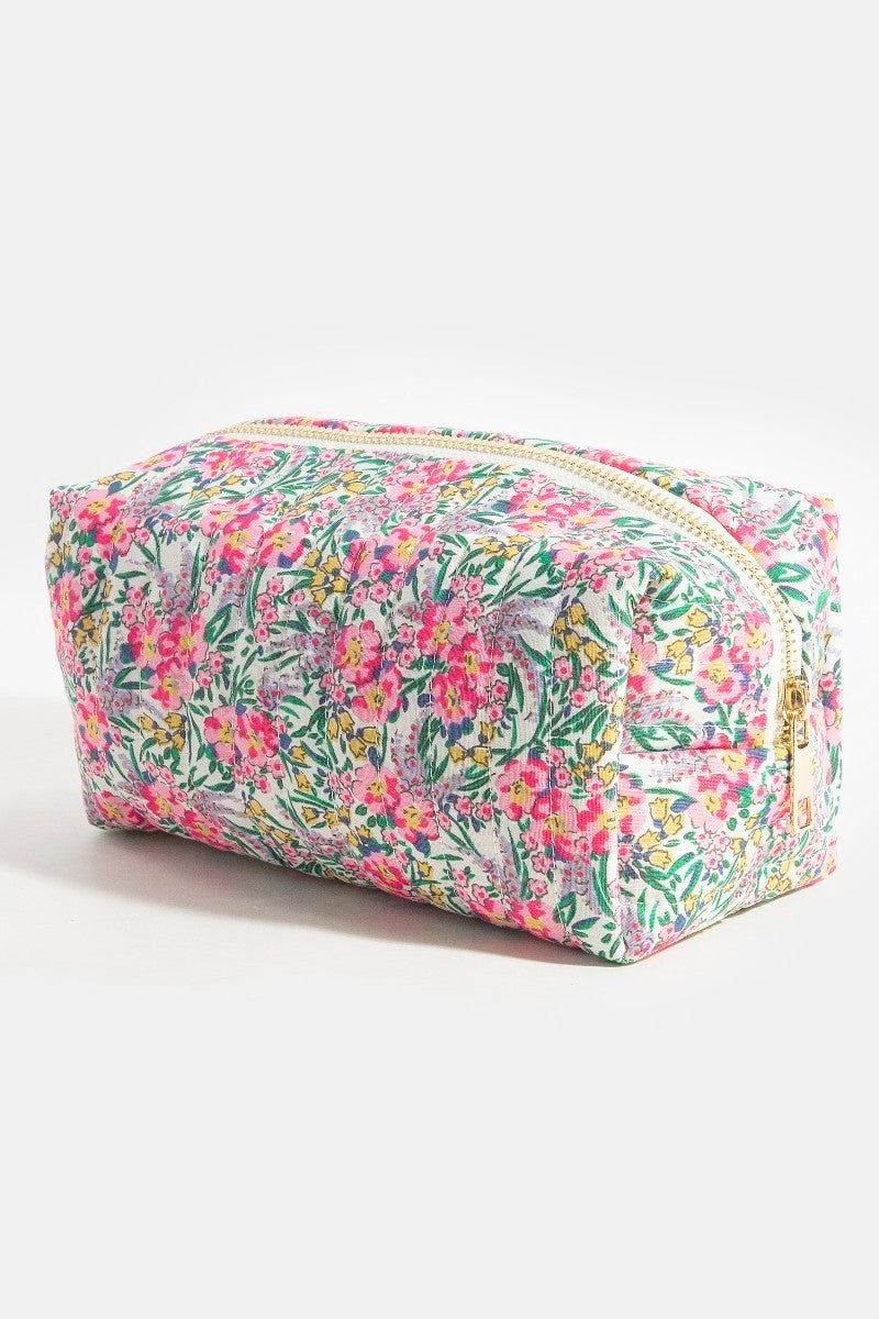 Lila Floral Print Makeup Pouch