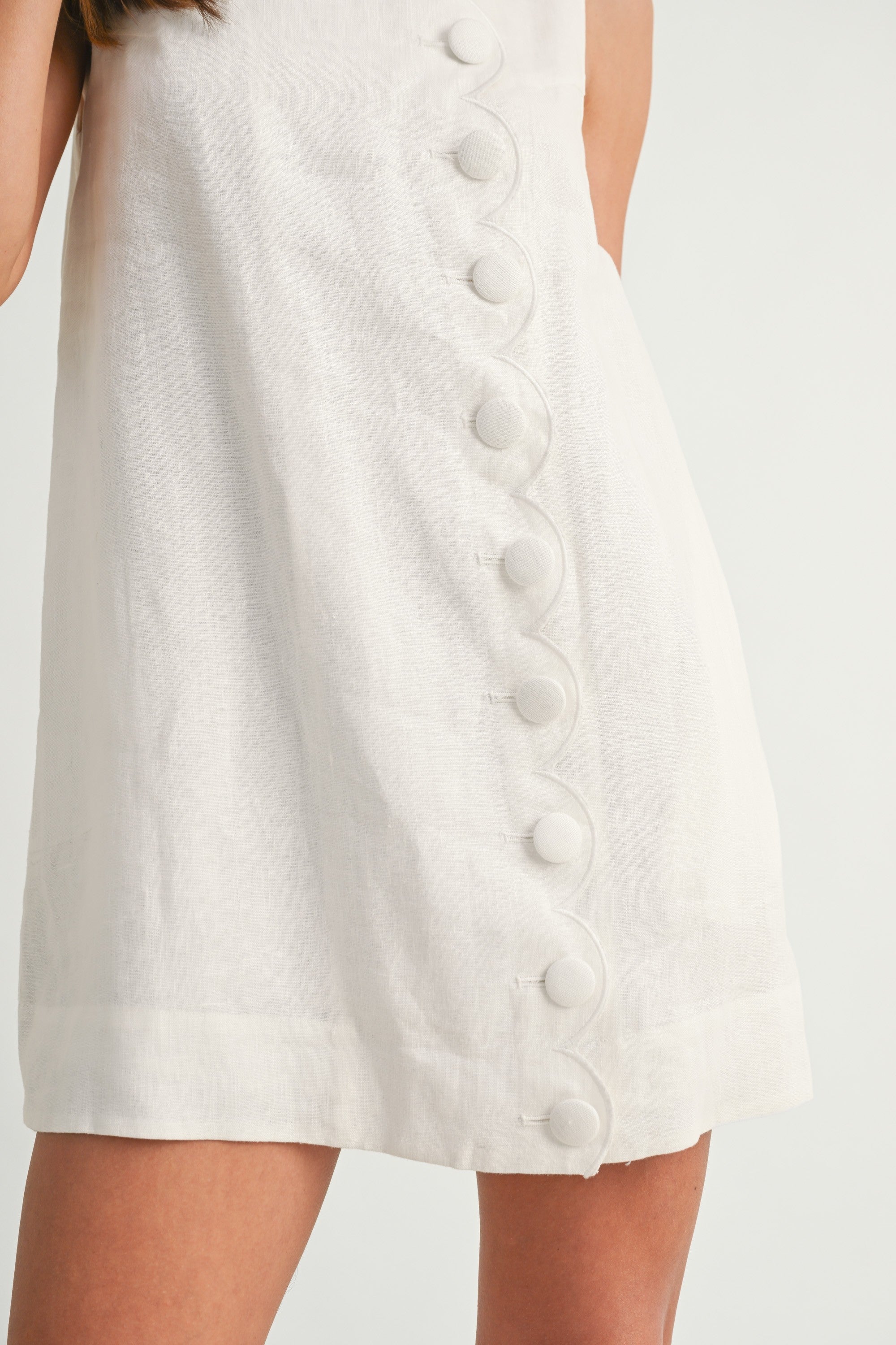 Teresa Scalloped Linen Mini Dress White