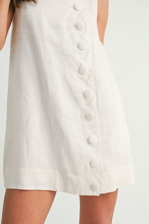 Teresa Scalloped Linen Mini Dress White