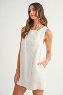 Teresa Scalloped Linen Mini Dress White
