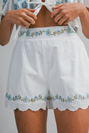 Adrianna Floral Embroidered Shorts White