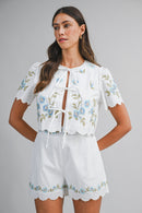 Adrianna Floral Embroidered Shorts White