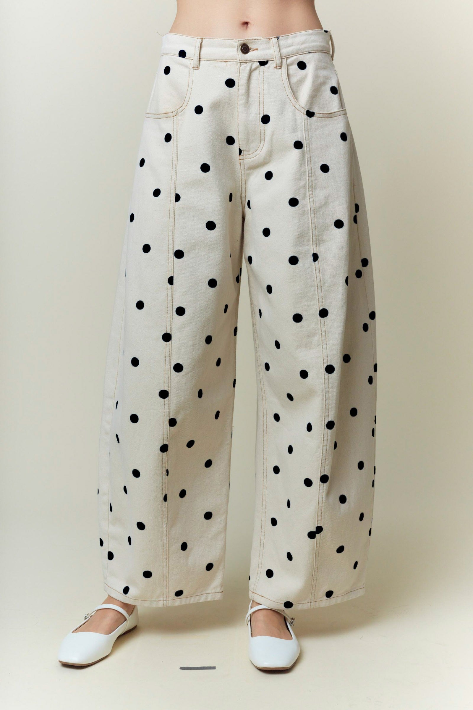 Noa Polka Dot Wide Denim – Cream/Black
