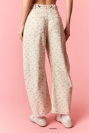 Calla Pink Floral Denim Barrel Pants