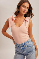 Emilia Bow Ribbed Tank Pink