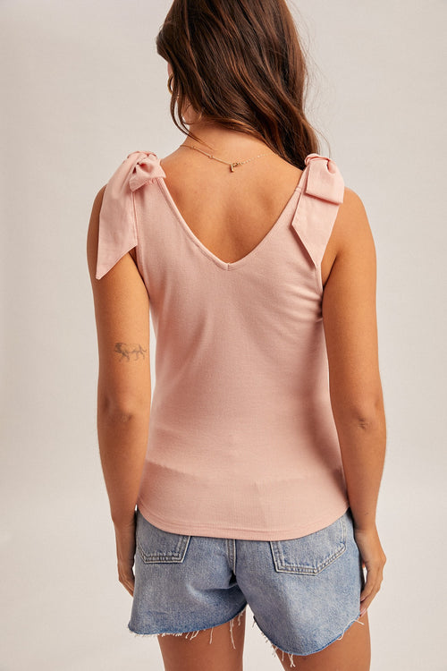 Emilia Bow Ribbed Tank Pink