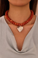 Camilia Heart Pendant Necklace - Brown